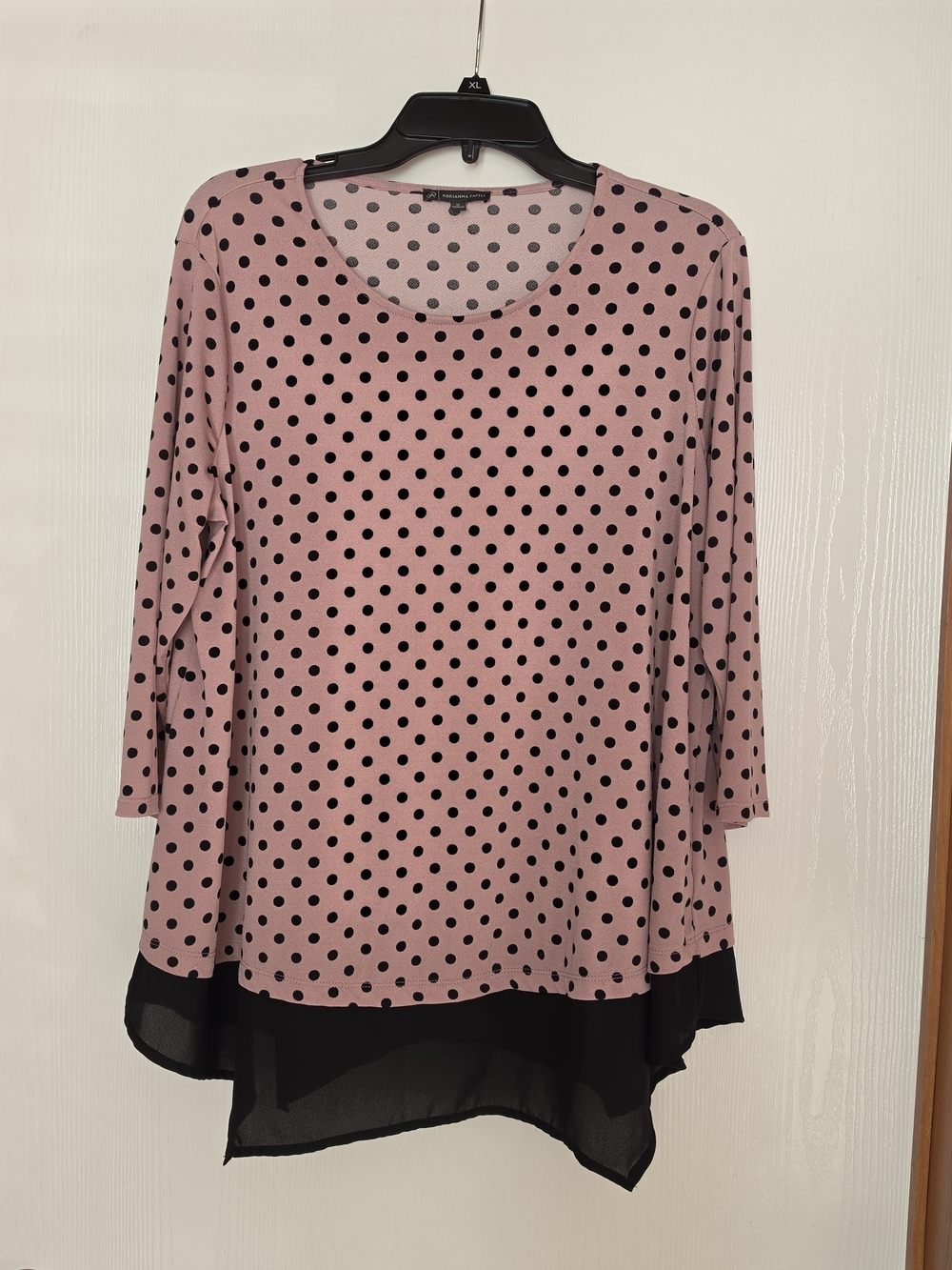 Adrianna Papell Pink and Black Polka Dot Layered-Hem Tunic Size 1X